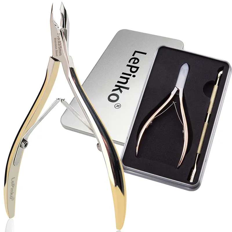 LePinko Coupe-Cuticules Professionnel Doré – Mâchoire 5 mm, Poussoir Cuticule, Design Ergonomique