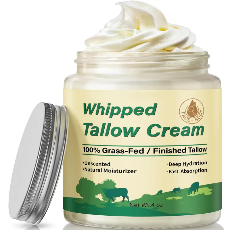 Letscarey Tallow de Boeuf Bio – Crème Fouettée Hydratante Visage et Corps, Sans Parfum, 120 ml