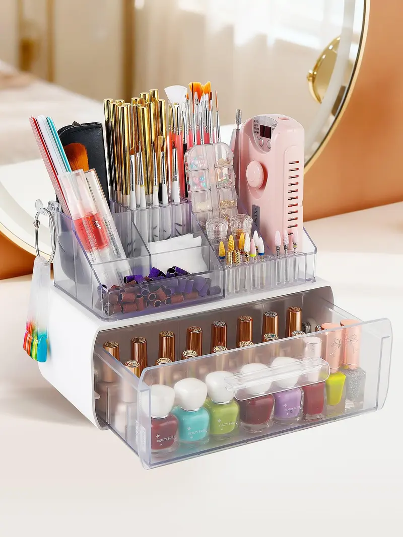 LIARTY Porte-Perceuse Ongles avec Tiroir – Organisateur Acrylique pour Outils, Vernis et Accessoires