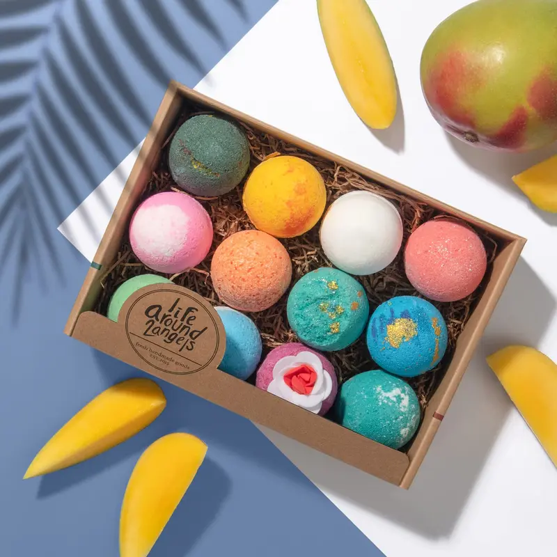 LifeAround2Angels Coffret de 12 Bombes de Bain Fait Main — Made in USA, Hydratation Karité & Coco, Idée cadeau