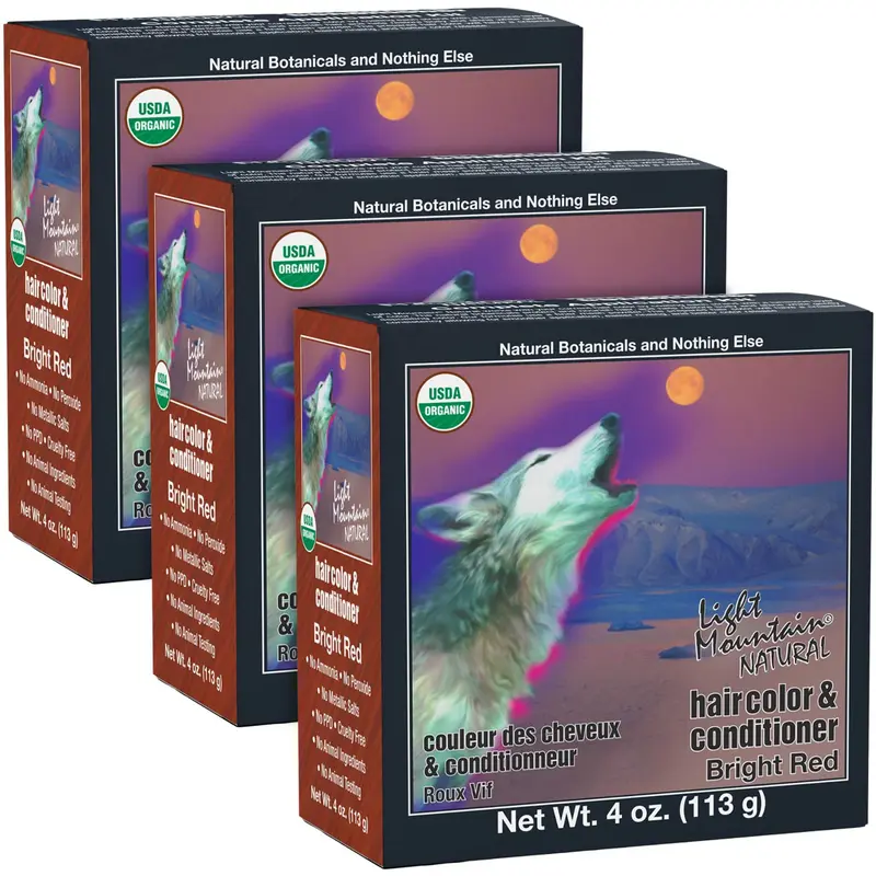 Light Mountain Henna Coloration Cheveux Rouge Clair – Sans Ammoniaque, Bio, Semi-Permanent, Lot de 3 (4 oz)