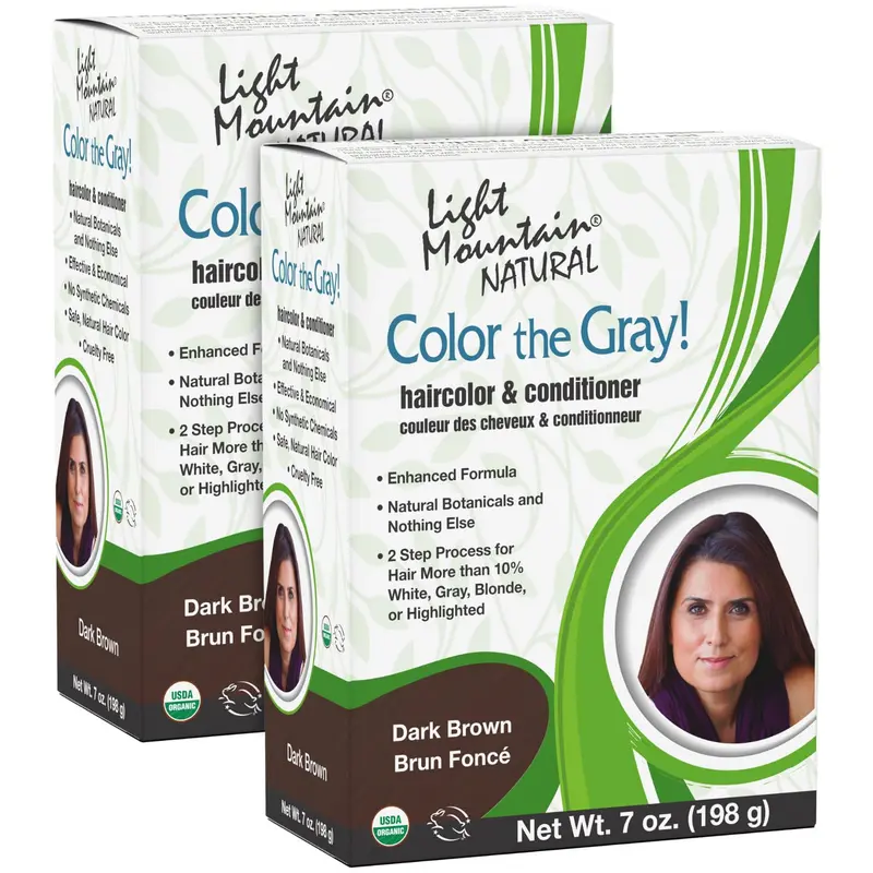 Light Mountain Henna Coloration des Cheveux Gris – Brun Foncé, Sans Produits Chimiques, Kit 2 Étapes (7 oz x2)