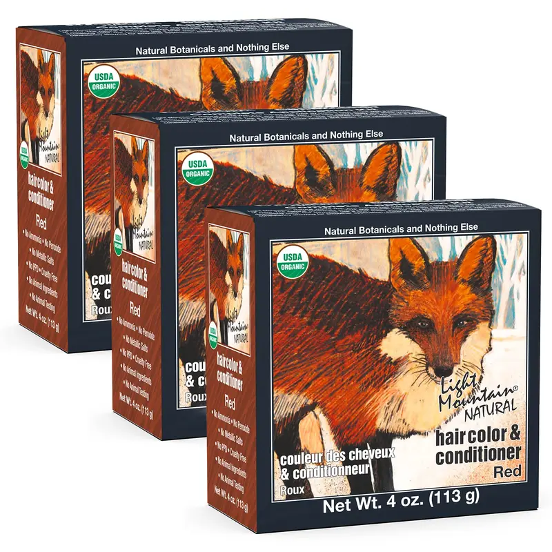 Light Mountain henné coloration cheveux rouge — sans ammoniaque, lot de 3 (4 oz chacun), végane