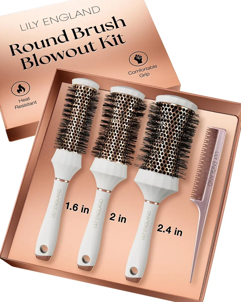 Lily England Ensemble Brosses Rondes – Kit Professionnel 4 Pièces pour brushing et séchage