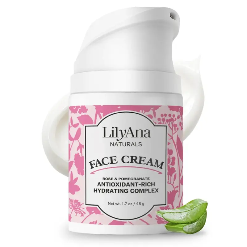 LilyAna Naturals Crème Hydratante Visage et Cou – Extraits de Rose et Grenade, 50 ml
