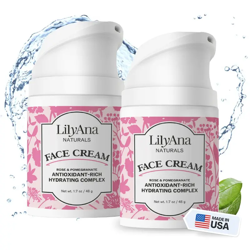 LilyAna Naturals – Crème Hydratante Visage et Cou Rose & Grenade – 1,7 oz (Pack de 2)