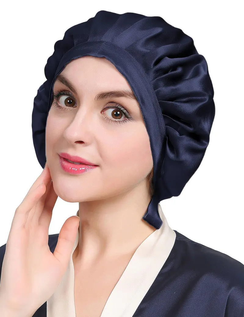 LILYSILK Bonnet en soie 100% Mulberry – Nuit ajustable bleu profond