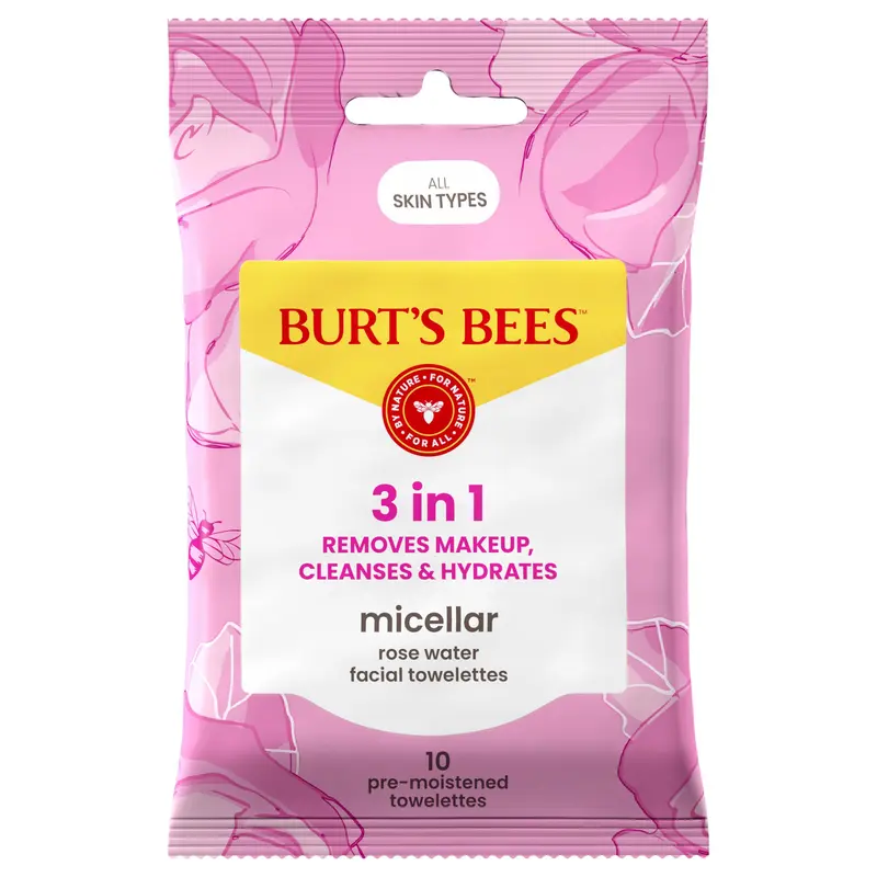 Lingettes micellaires Burt’s Bees – Eau de rose, démaquillage et hydratation 3-en-1
