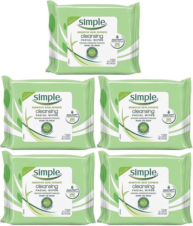 Lingettes Nettoyantes Simple Kind To Skin — Format Voyage, 35 Lingettes (5×7)