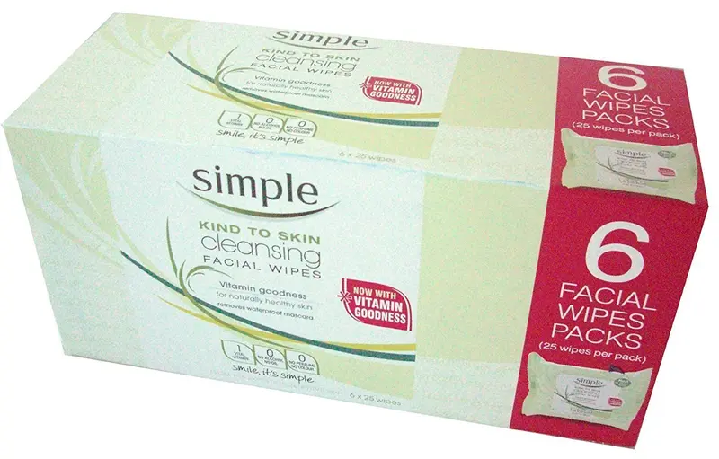 Lingettes Nettoyantes Simple Visage — Équilibre Huile, Boîte 6 × 25 lingettes (150 lingettes)