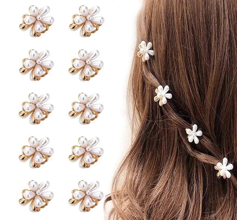 LINXI – 10 Pinces Mini Perles Paquerette Or et Blanc | Accessoires Cheveux Femme