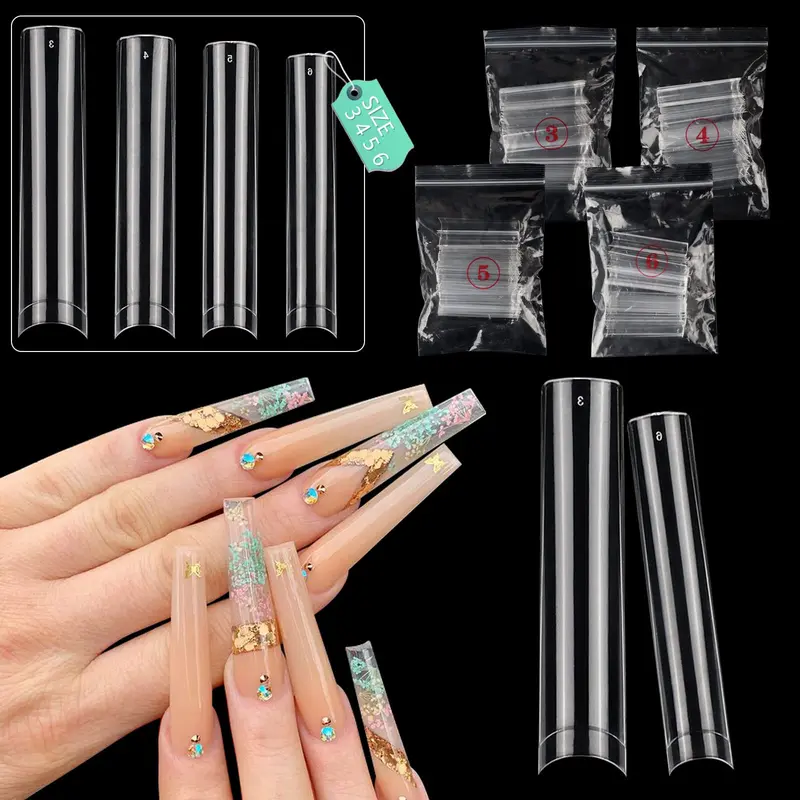 LIONVISION Extensions d’ongles individuels 3/4/5/6 sans courbe en C – 200 pièces, 3XL Extra Long, demi-couverture carrée