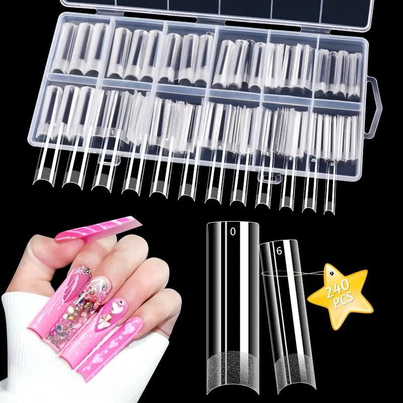LIONVISON – Tips d’ongles carrés XL sans C Curve, préformés pour gel/acrylique | 12 tailles
