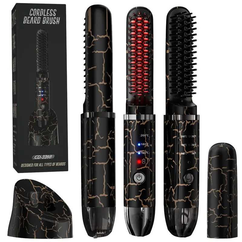 Lisseur-barbe sans fil SICOLTT — Brosse chauffante 2 en 1 pour barbe et cheveux, 3 températures, anti-brûlure, ionique