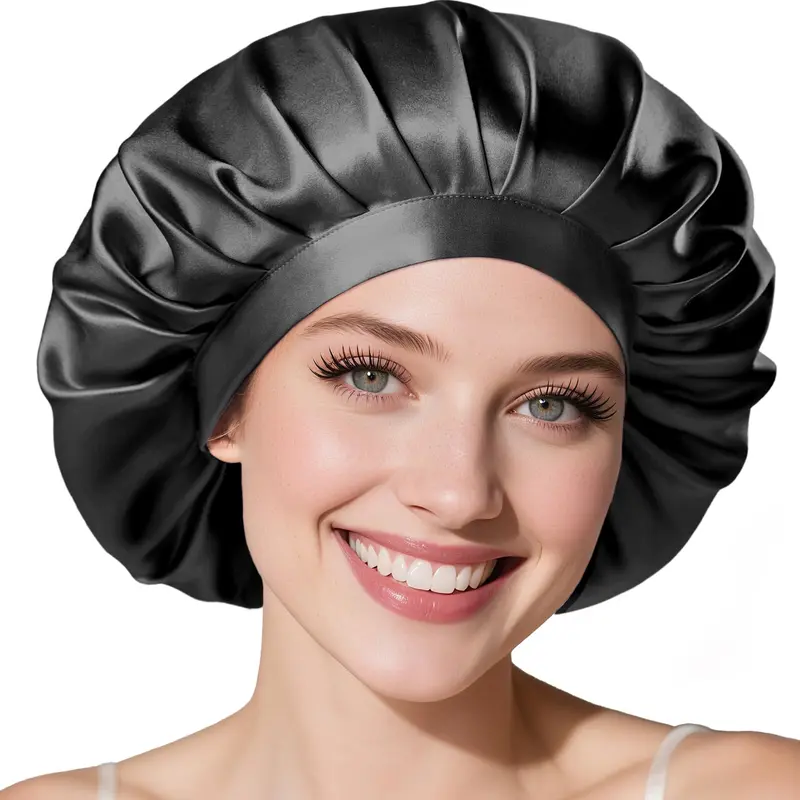 LitBear Bonnet Nuit en Soie Mulberry 22 Mommes – Élastique Réglable, Anti-Frottement, Noir
