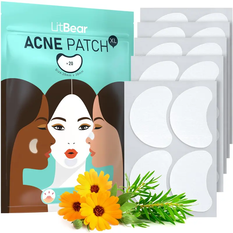 LitBear Pansements Anti-Acné Grand Format – Patch hydrocolloïde pour visage et corps