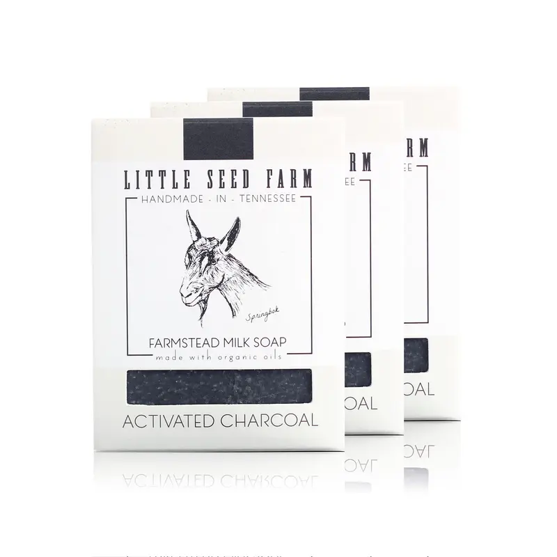 Little Seed Farm – Savon Bio au Lait de Chèvre, Lot de 3 Barres Charbon Actif Sans Parfum (134 g chacune)
