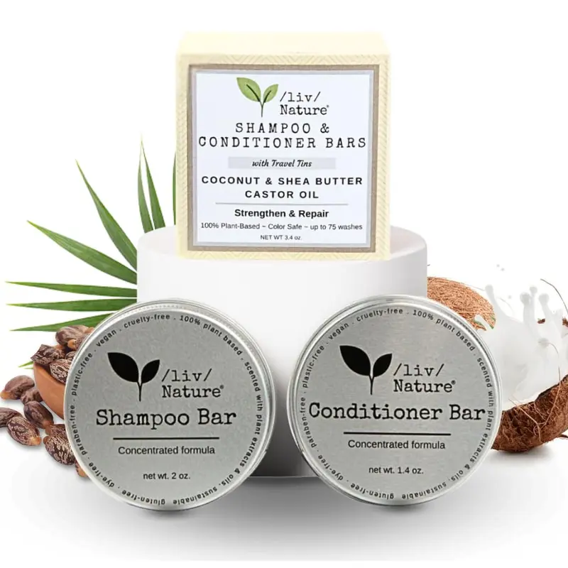 /liv/ Nature Barre Shampoing Solide et Après-Shampoing – Ensemble 2 Pièces avec Étui de Voyage