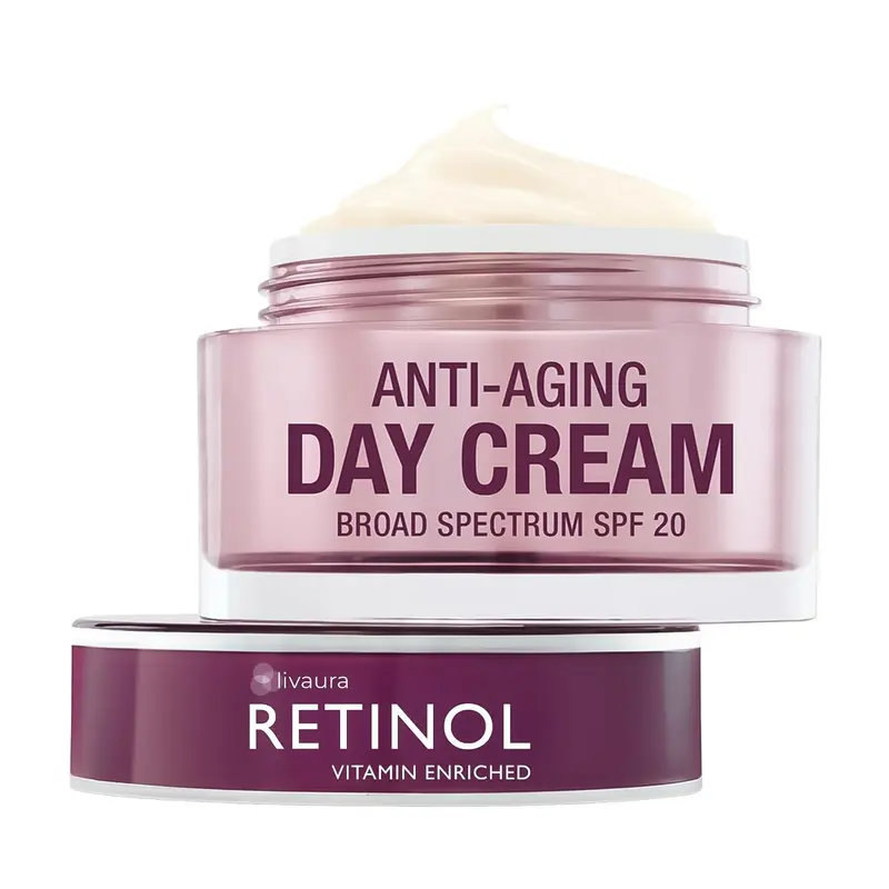 LIVAURA Crème de Jour Retinol SPF20 – Protection UVA/UVB, Hydratation Luxueuse et Réduction Potentielle des Ridules
