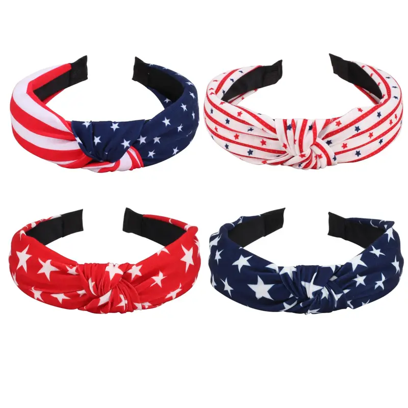 Lonext – Lot de 4 Bandeaux Noeud Jour de l'Indépendance (Drapeau Américain) – Accessoires Cheveux Femmes