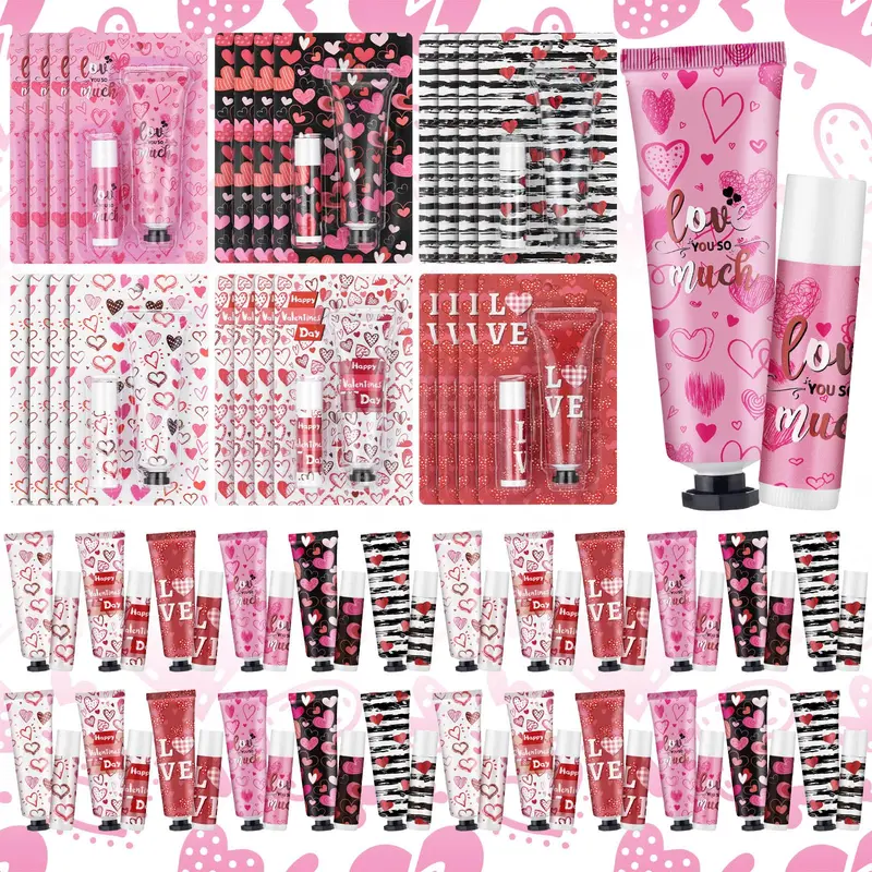 Loopeer – 24 ensembles Saint-Valentin | Crème mains 30 ml + Baume lèvres 5 ml – Cadeaux en vrac pour l’amitié féminine