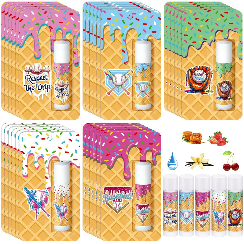 Loopeer – 30 baumes lèvres baseball drip en crème – Faveurs de fête et cadeaux d'équipe