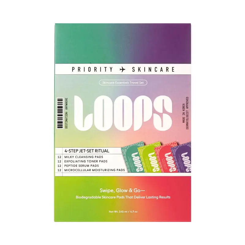 LOOPS Kit Quatre Étapes Soin Voyage – Pack de 48 Tampons Pré-imprégnés Bio et Végan