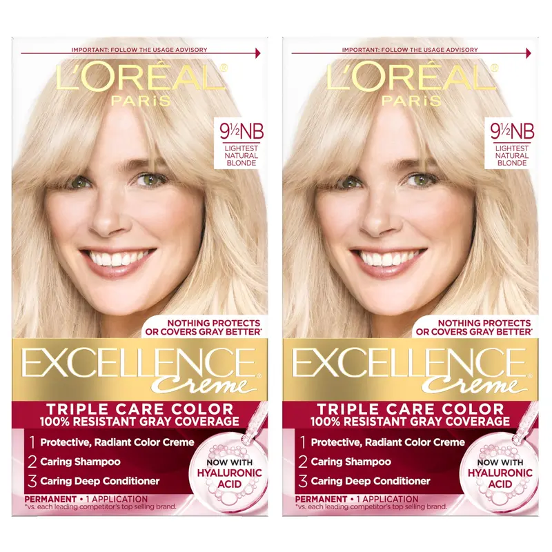 L’Oréal Paris Excellence Crème Permanente - Couverture Gris 100% et Teinte 9.5NB Blonde Naturel Clair - Pack de 2