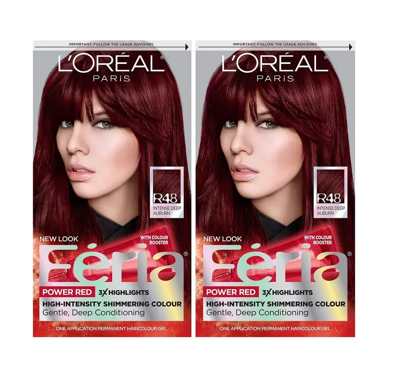L’Oréal Paris Feria Coloration Permanente Multi-Facettes Scintillante – R48 Auburn Profond Intense – Kit de Coloration Capillaire Lot de 2