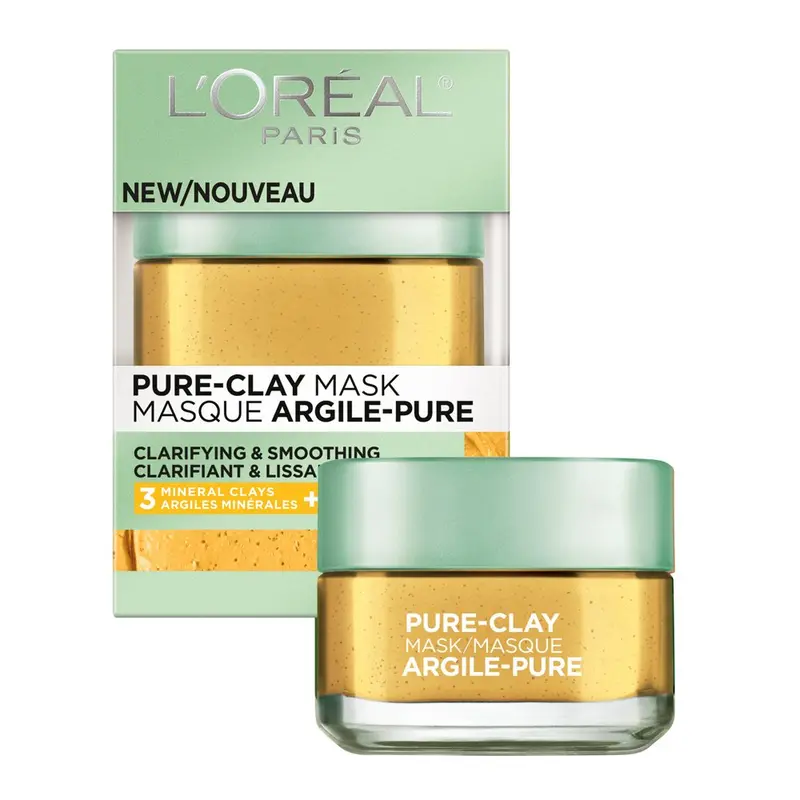 L'Oreal Paris Pure Clay Masque Visage Yuzu — Clarifie et Lisse la Peau Rugueuse, Masque d'Argile 1,7 oz