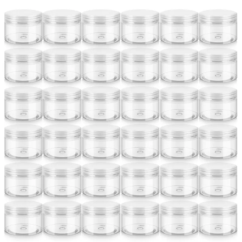 Loretoy Lot de 36 Pots Plastique 4 oz avec Couvercles – Sans BPA, Réutilisables et Transparents – Blanc
