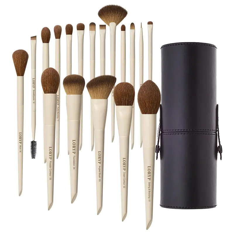 LORYP Ensemble de 18 pinceaux maquillage – visage et yeux avec étui de voyage