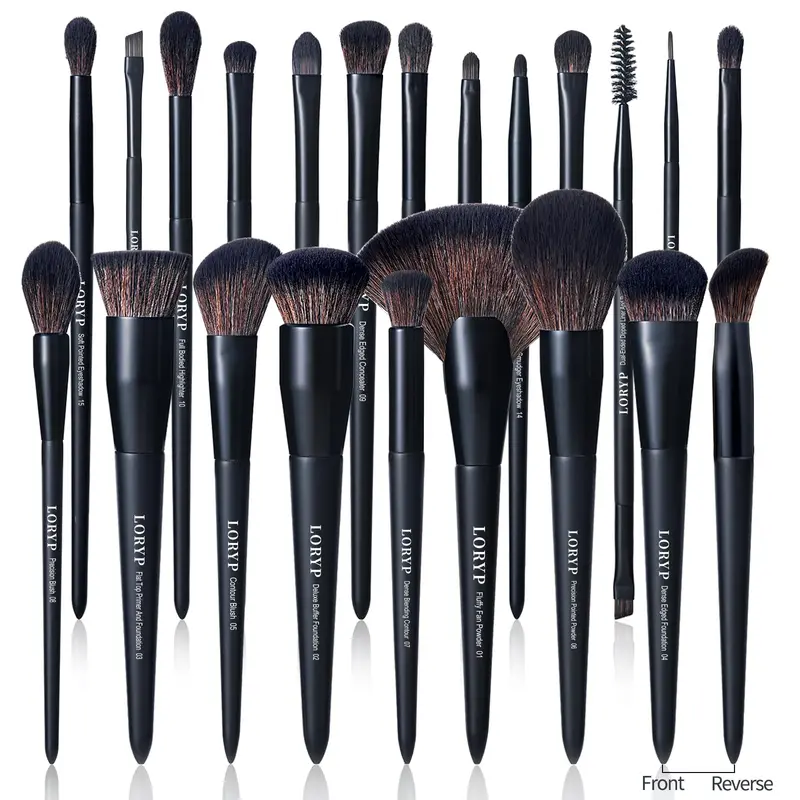 LORYP Ensemble Pinceaux Maquillage Noir 21 Pièces – Vegan Pro Visage et Yeux