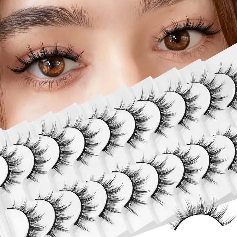 Losha Cils Manga Duveteux Faux Mink – Aspect Naturel, Pack 10 Paires (6D75)