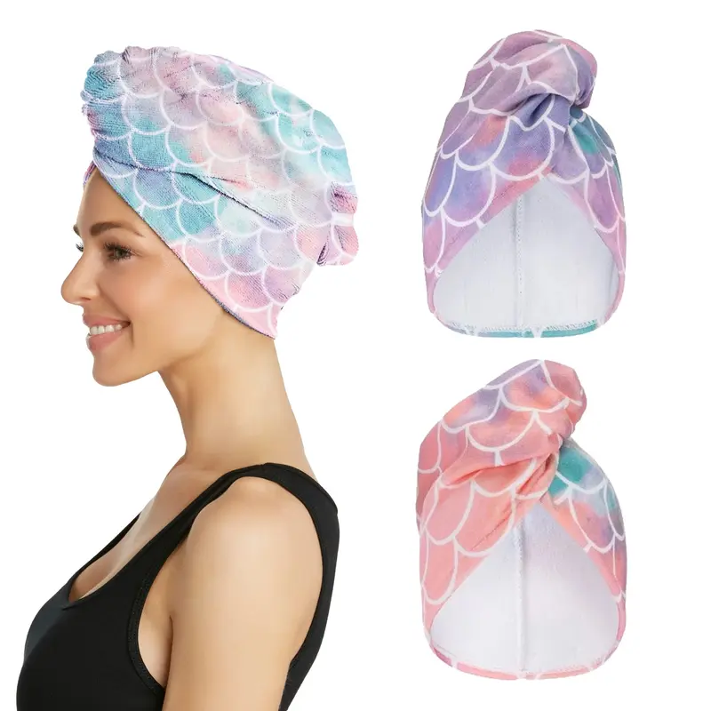 Lot de 2 Turbie Twist en Microfibre pour Cheveux – Séchage rapide, voyage et cadeau – Turban pour cheveux lisses, bouclés et ondulés – Sirène
