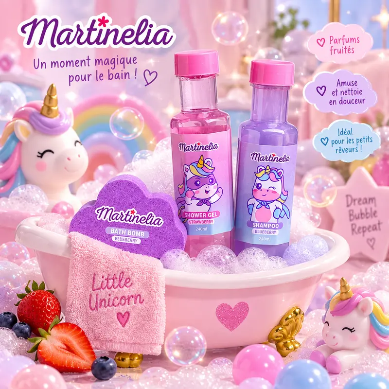 Lot de 3 Pièces - Coffret de Bain 3 Pièces Little Unicorn - Martinelia