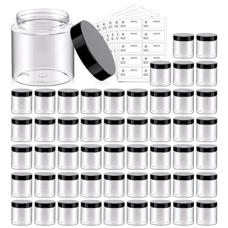 Lot de 50 pots transparents 4 oz avec couvercles noirs – Eternal Moment