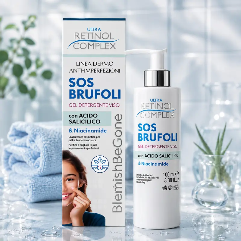 Lot de 6 Pièces - Gel Nettoyant Visage SOS Boutons à l’Acide Salicylique - 100 ml - Retinol Complex