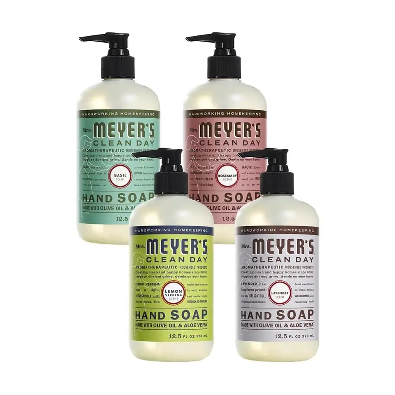 Lot de savons pour les mains Mrs. Meyer's – Basilic, Lavande, Romarin et Verveine Citronnelle