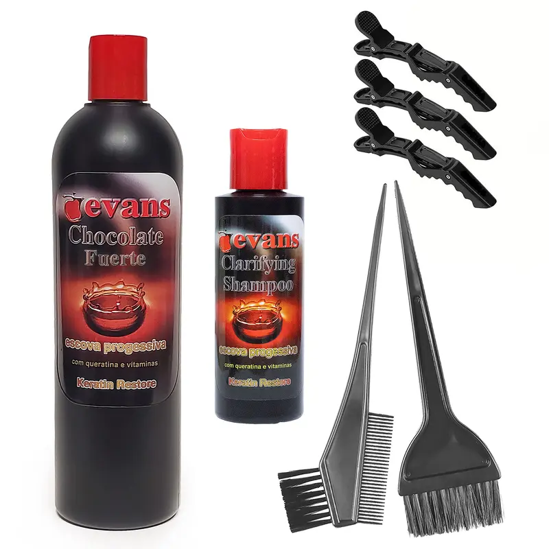 Lot Evans Kératine Brésilienne – Soin lissant et fortifiant 16 oz + ensemble de 7 pièces