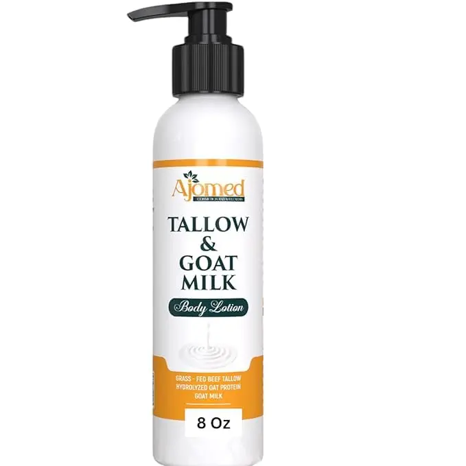 Lotion corporelle au suif et lait de chèvre – hydratation organique pour peau sensible, avoine et miel (8 onces)