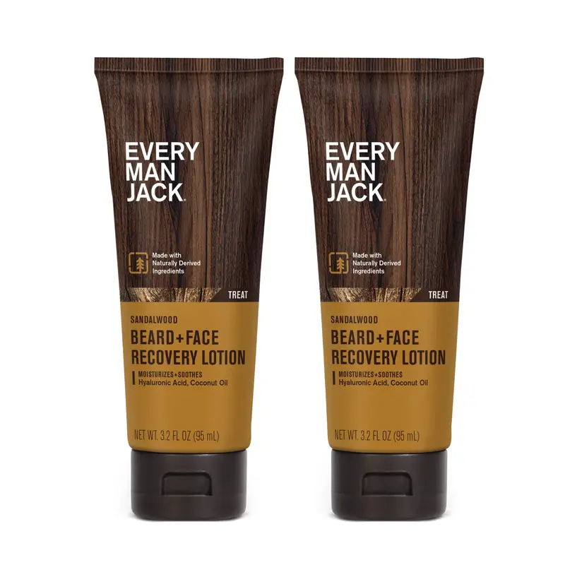 Lotion Récupération Barbe et Visage – Hydratation et Réconfort Doux, Bois de Santal – Lot de 2x95 ml – Every Man Jack