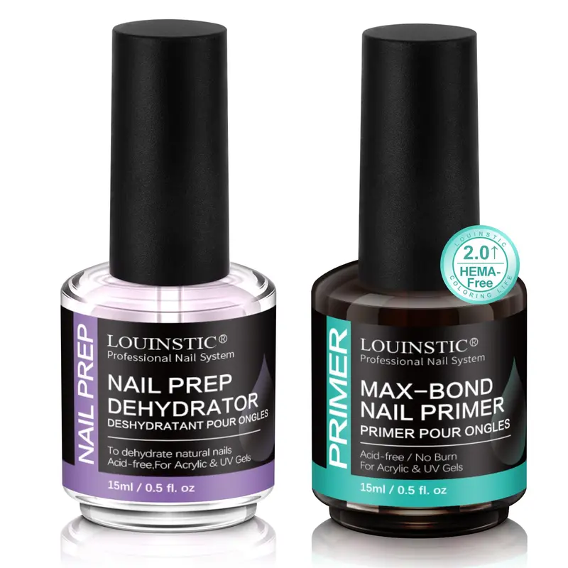 LOUIINSTIC Désydratant pour Ongles et Base Sans Acide – Séchage Rapide 15 ml pour Gel UV, Acrylique, Vernis Gel et Ongles Press-On