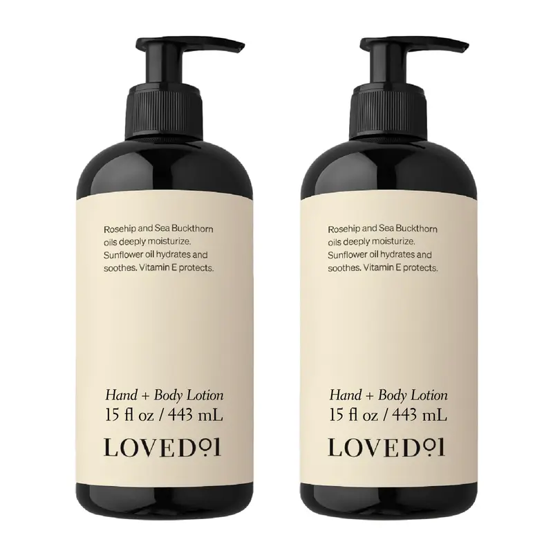 Loved01 Crème Mains et Corps Légère — Sans Parfum, Beurre de Karité et Vitamine E, Deux Bouteilles de 425 ml