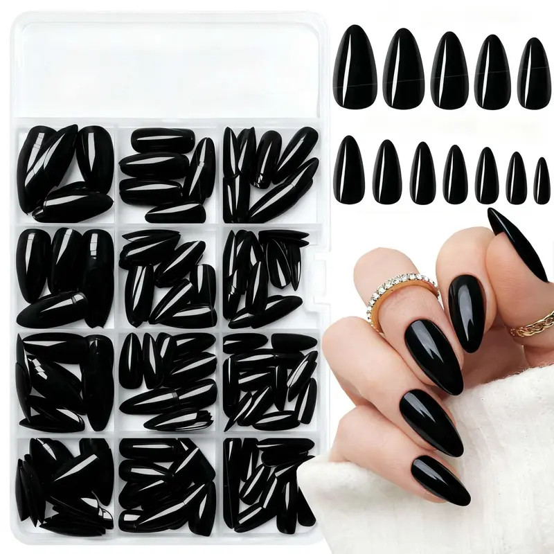 LoveOurHome 240 pièces d’ongles adhésifs noirs en amande – forme moyenne