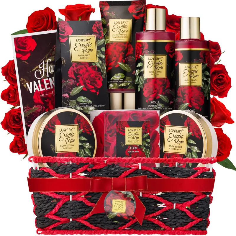 LOVERY Panier Cadeau Saint-Valentin pour Elle – Rose Exotique & Spa