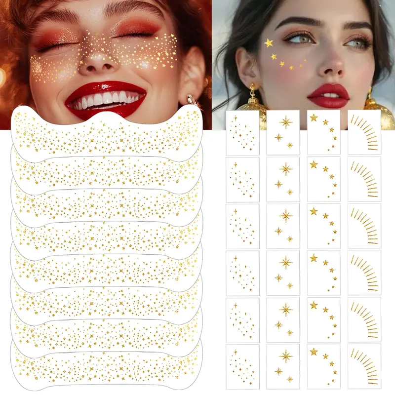LOVLOV Taches de paillettes visage — 32 pièces, tatouages temporaires étincelants pour festival et concert