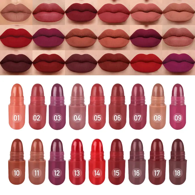 LSxia – Kit de 18 rouges à lèvres capsule mat mini, longue tenue, vegan et sans cruauté