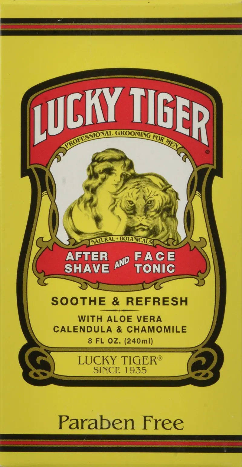 Lucky Tiger Après Rasage et Tonique Visage – Apaise, Rafraîchit & Hydrate la Peau Masculine | Formule Classique de Barbier | Sans Alcool ni Parabenes – 8 oz
