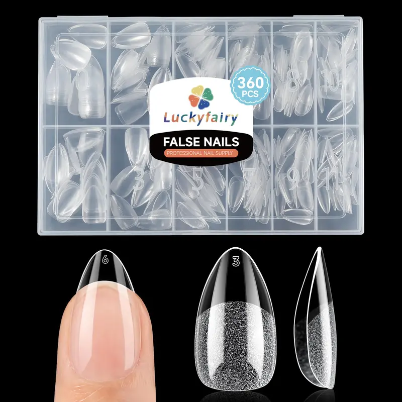 Luckyfairy Embouts Ongles Gel Amande Court – 360 Pièces, 12 Tailles, Couverture Complète Pour DIY et Salon